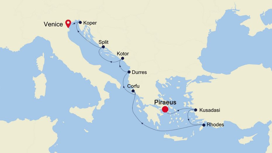 10 Days | Piraeus To Venice Piraeus To Venice Map