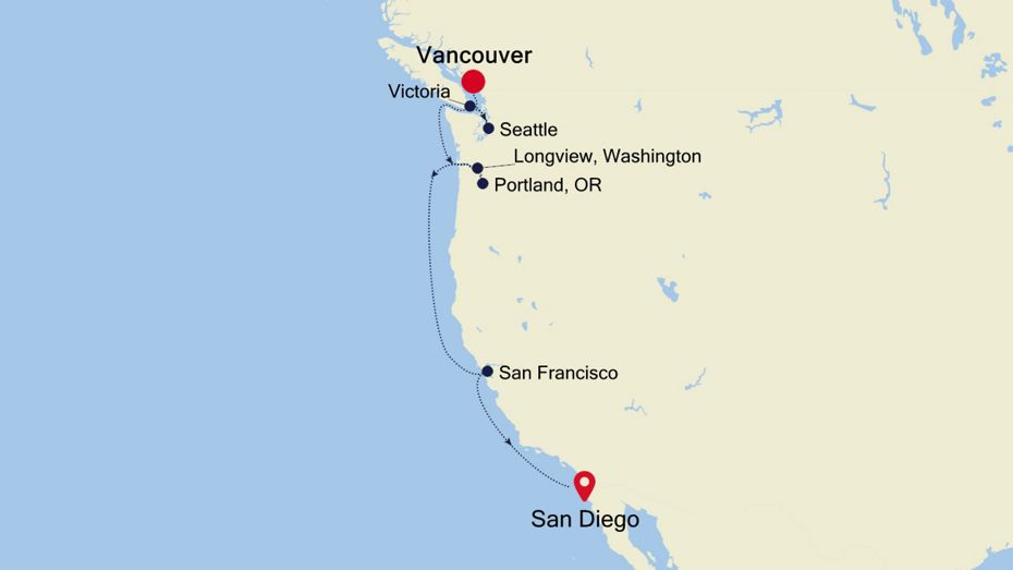 9 Days | Vancouver To San Diego Vancouver To San Diego Map