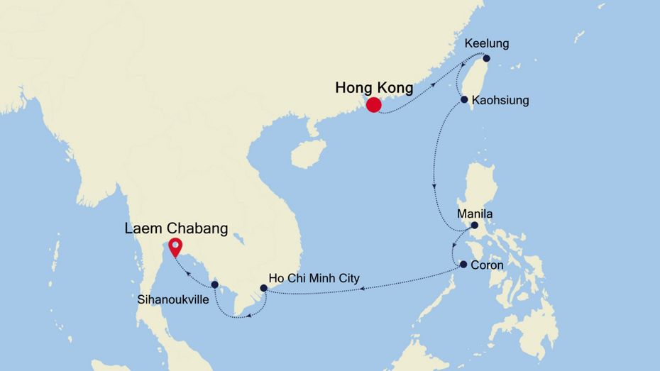 14 Days | Hong Kong To Laem Chabang Hong Kong To Bangkok Map