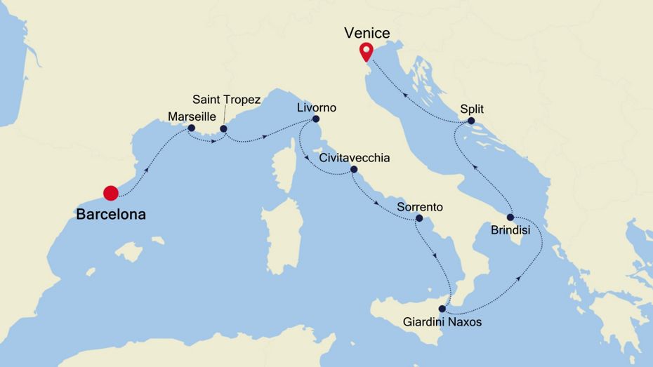 11 Days | Barcelona To Venice Barcelona To Venice Map