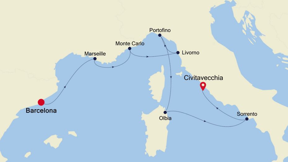 7 Days | Barcelona To Civitavecchia Barcelona To Civitavecchia Map